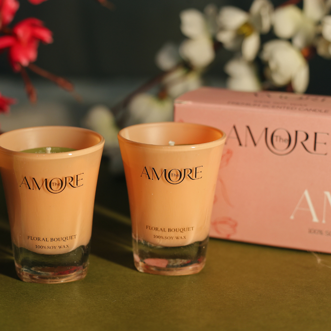 The Amore Dusk Shot Glass Scented Candle Set of 2 | Fragrance : Floral Bouquet