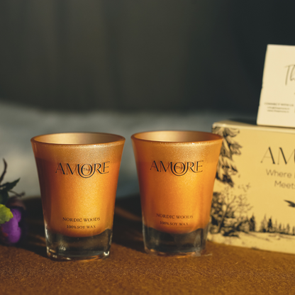 The Amore Dusk Shot Glass Scented Candle Set of 2 | Fragrance : Nordic Woods