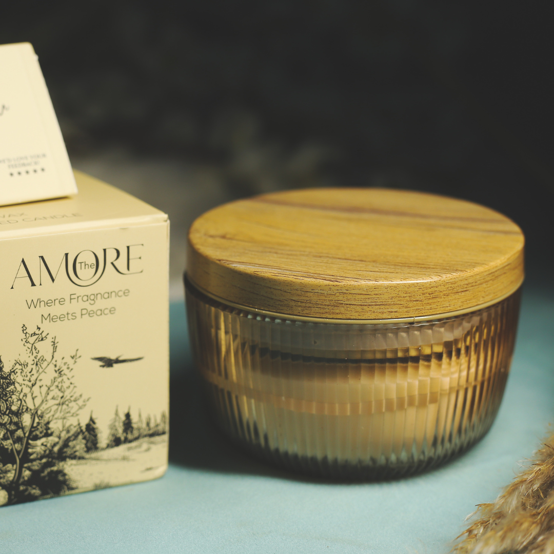 The Amore Fluted Glass Scented Candle with Plastic Lid | Nordic Woods